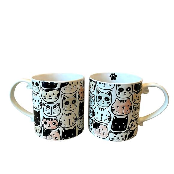 Spectrum Designz MITSY CAT FACE Coffee Tea Mugs 21oz Stoneware Set of 2 NEW - Picture 13 of 15